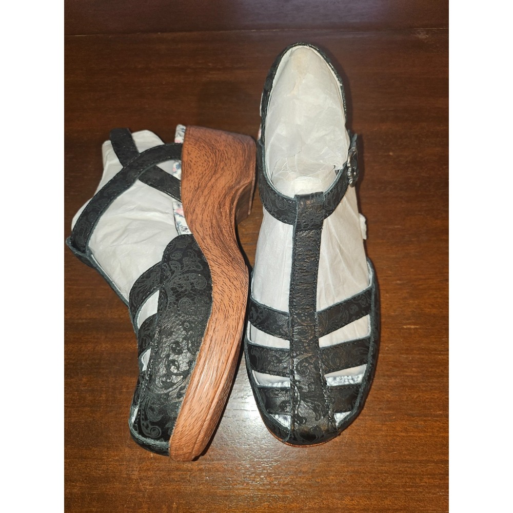 Alegria Women's Leather Wedge Buckle‎ Strap Sandal Black Size 5 EU 36 NEW